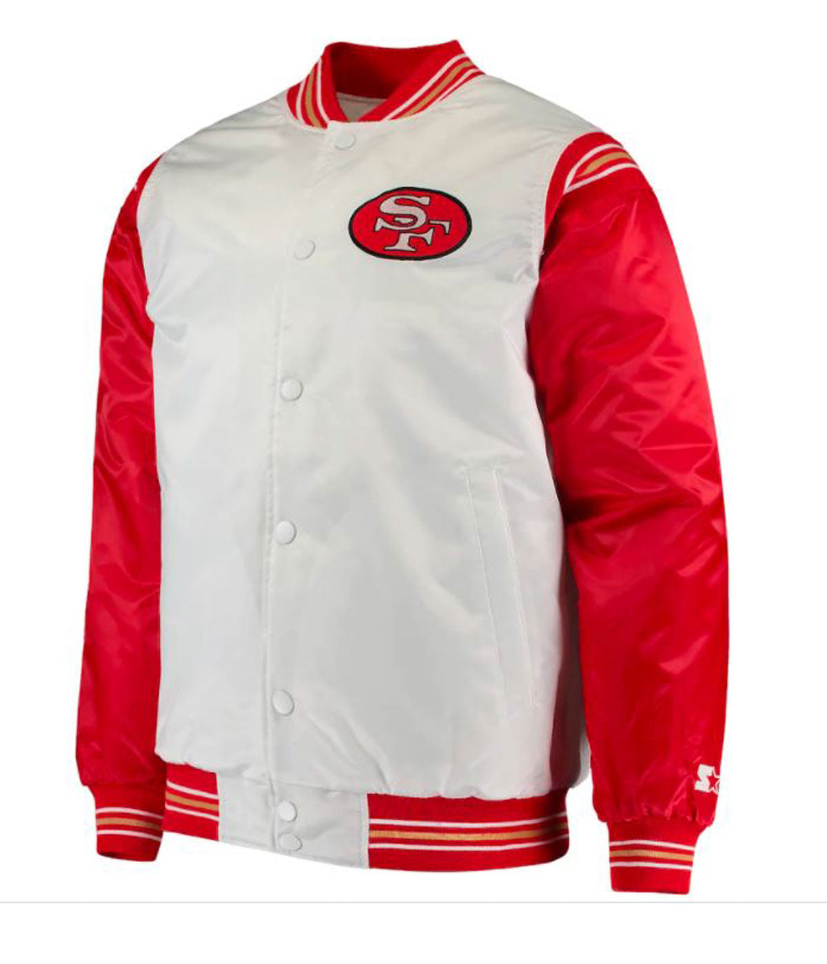 49ers San Francisco red and white Starter jacket front view in USA