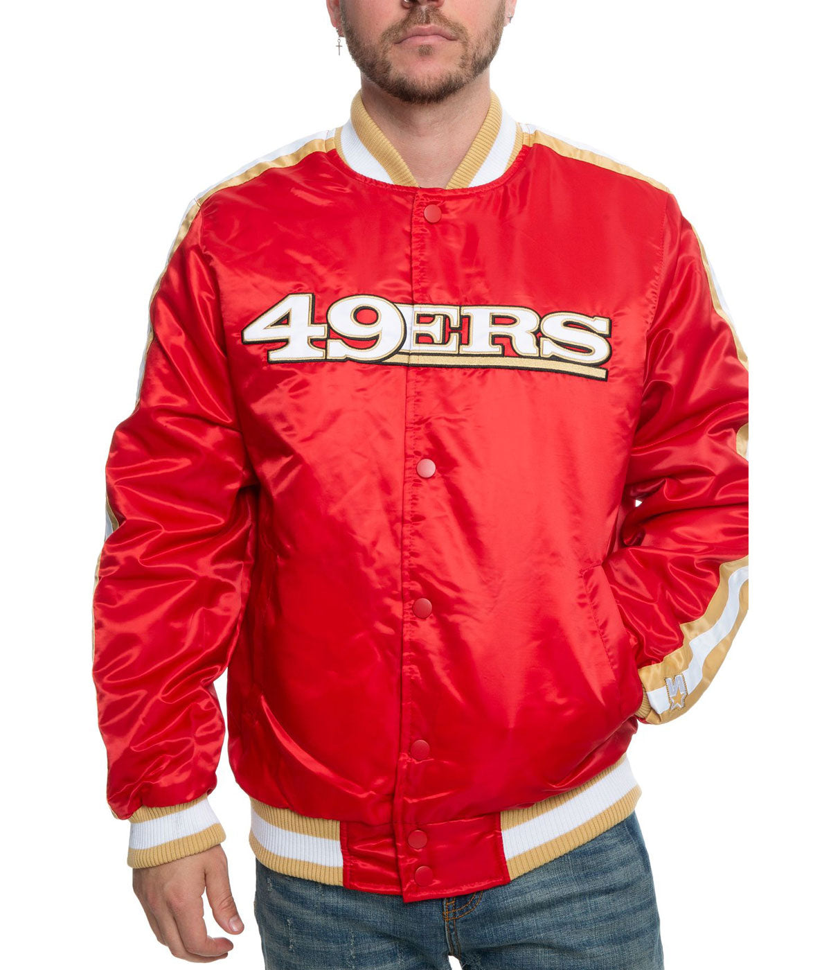 49ers San Francisco red satin jacket back view in France style