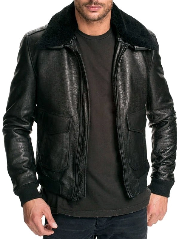 Air Force Leather Bomber Jacket Faux Fur Collar