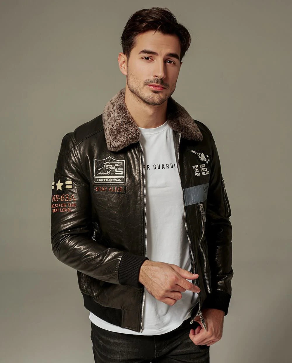 All Sports Outfits's Appliqued Embroidered Goatskin Moto Jacket for Men in USA market