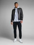 Astounded Black Rib Leather Jacket For Men