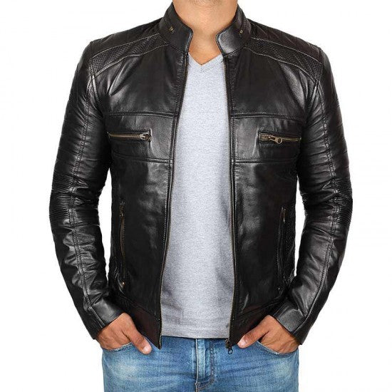 Black Decant Leather Jacket For Men’s by ASO