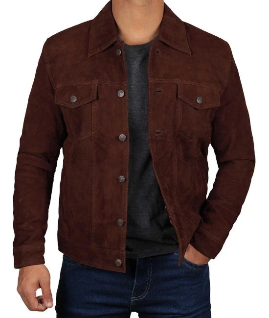Men's brown suede jacket in France style