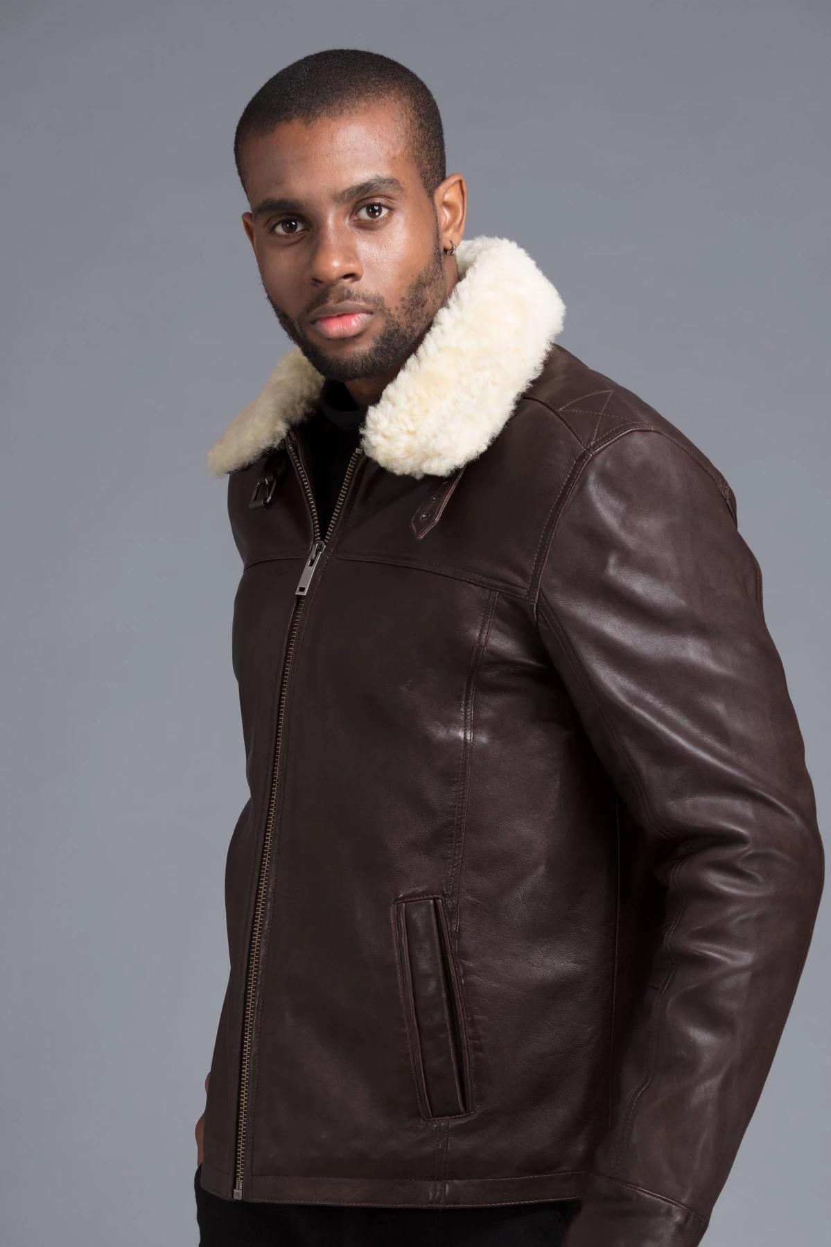 Chocolate Color Real Faux Fur Eskimo Collar Jacket For Men