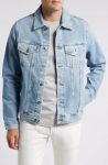 Dart denim trucker jacket with modern slim fit in USA