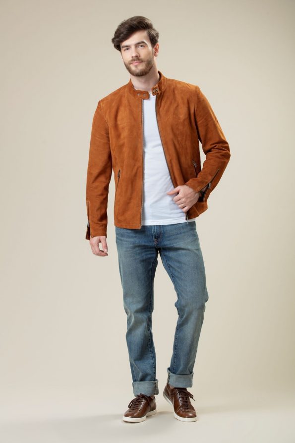 Brown Desert Suede Bomber for men in usa