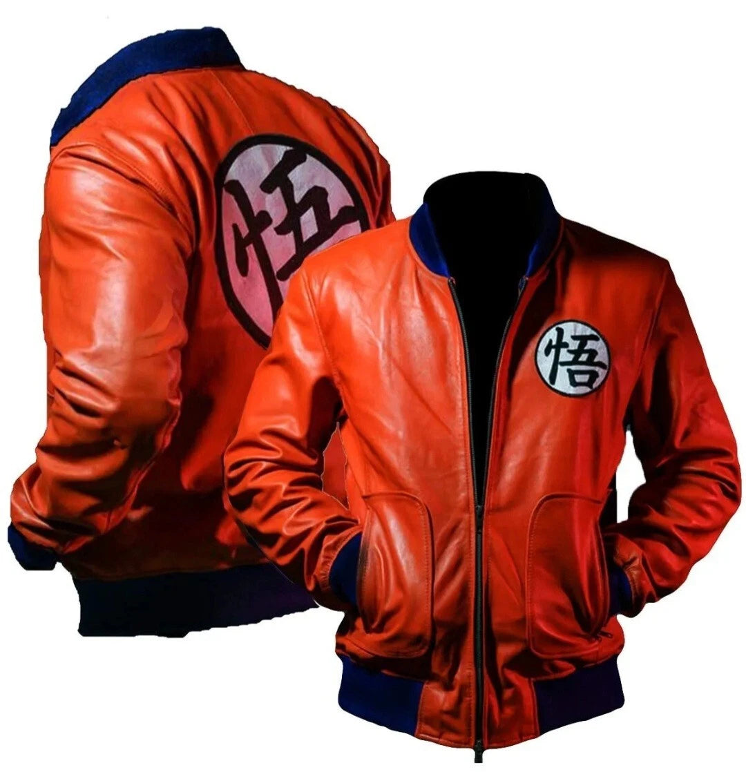 Unisex Dragon Ball leather jacket with iconic Goku look in USA