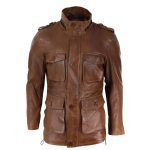 Mens-34-Long-Real-Leather-Duffle-Jacket-Coat-Safari-Detachable-Hood-Military-9