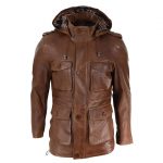 Mens-34-Long-Real-Leather-Duffle-Jacket-Coat-Safari-Detachable-Hood-Military-9