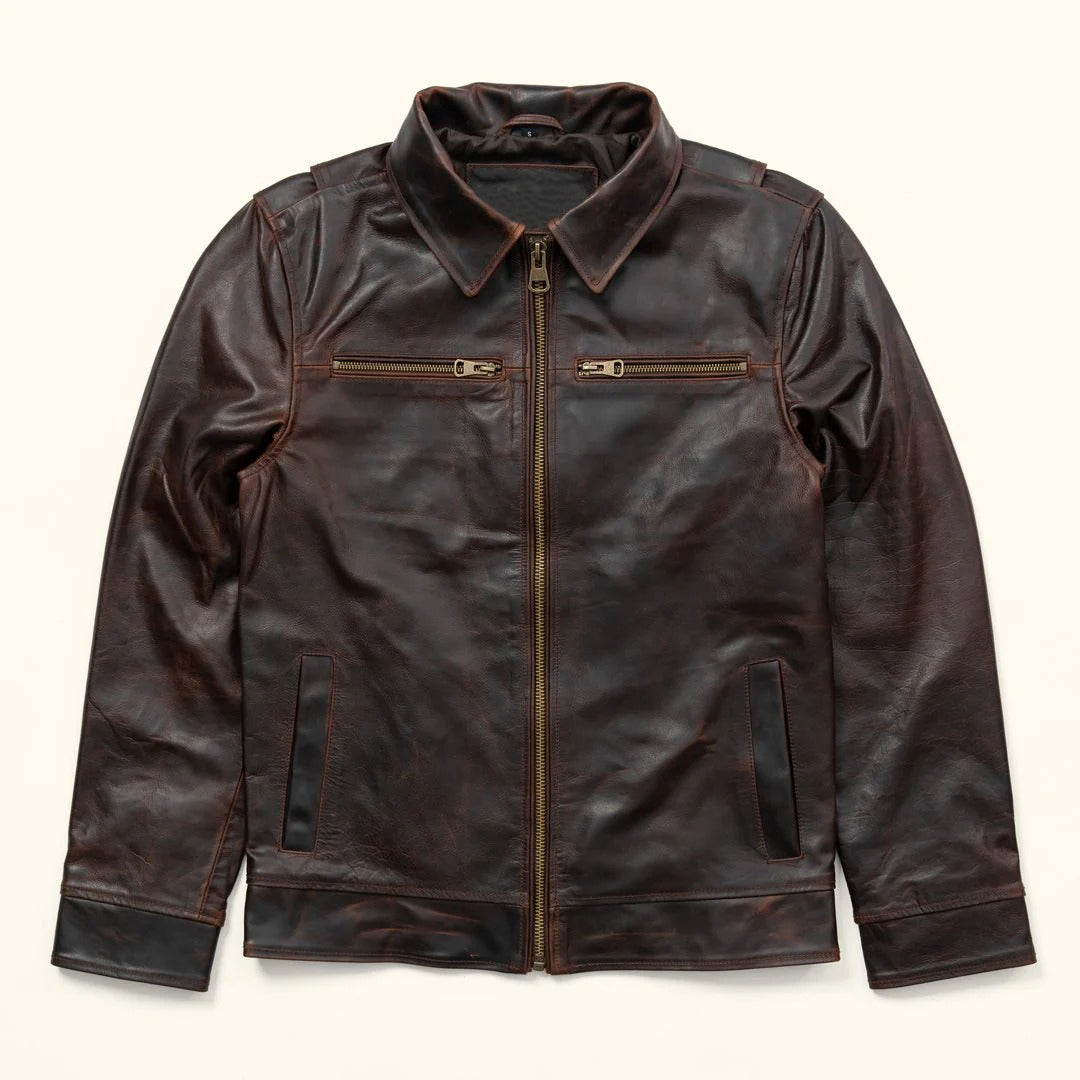 Men's full-grain cow leather flight jacket