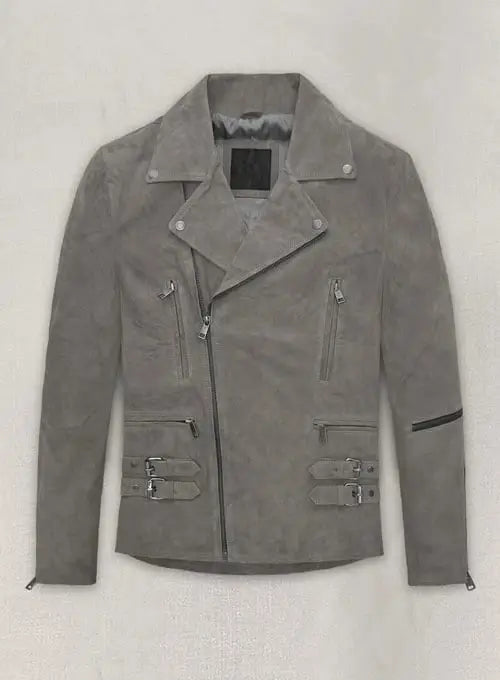 Gray Suede Leather Jacket Front View in USA