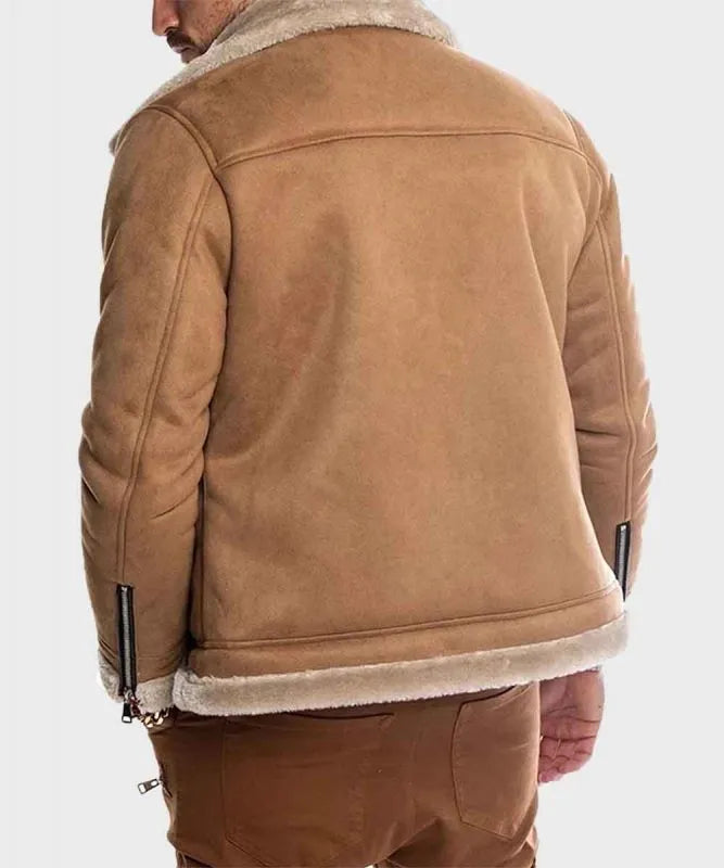 Faux Shearling Suede Leather Jacket For Men's in usa