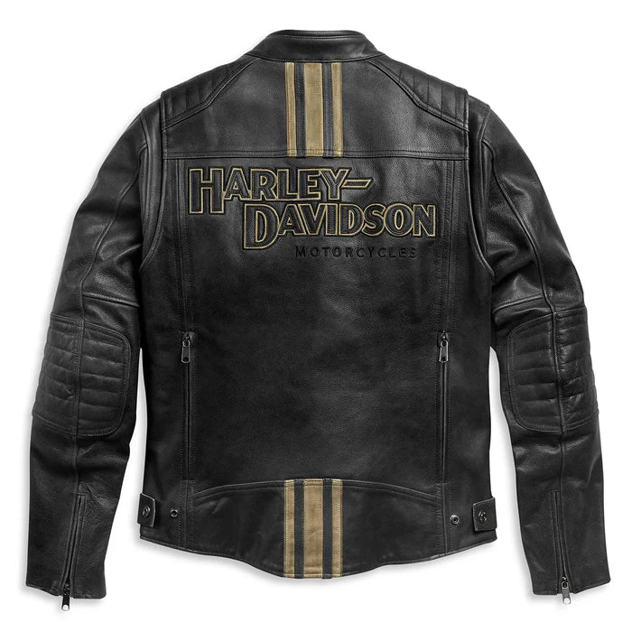 back view Harley-Davidson H-D Triple Vent Passing Link II Men's Leather Jacket front view