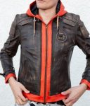 Goku-Orange-Hood-Brown-Distressed-Leather-Jacket