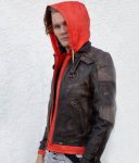 Goku-Orange-Hood-Brown-Distressed-Leather-Jacket