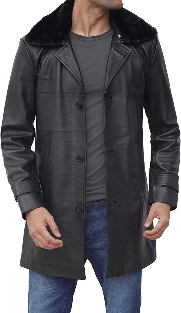 Faux Shearling Collar Leather Jacket in usa