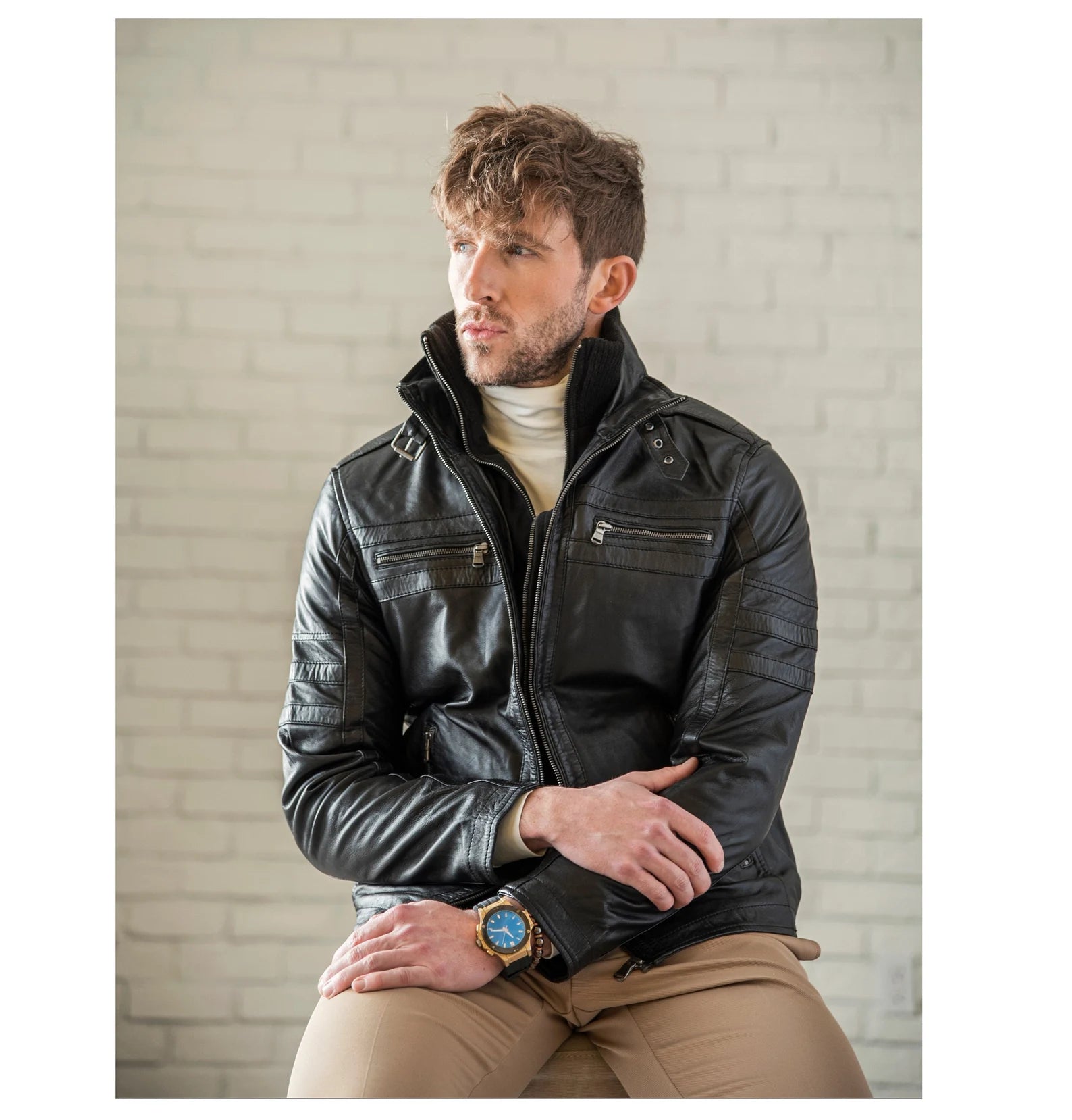 Black bomber lamb leather jacket