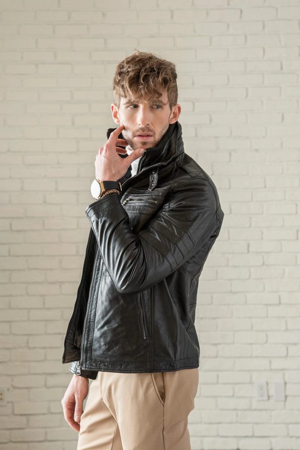 Stylish black leather jacket for men in USA
