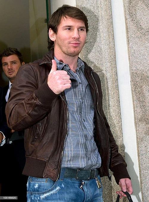 Front View of Lionel Messi Leather Jacket
