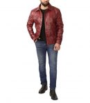 ASO Maroon Trucker Leather Jacket in USA
