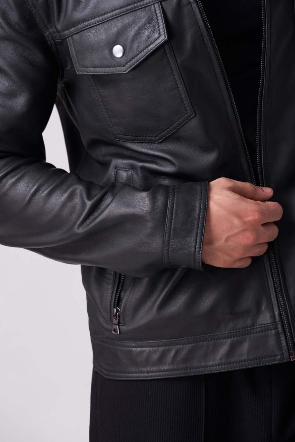 Modern black leather jacket style
