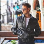 Top Gun inspired black leather bomber jacket for bikers in USA