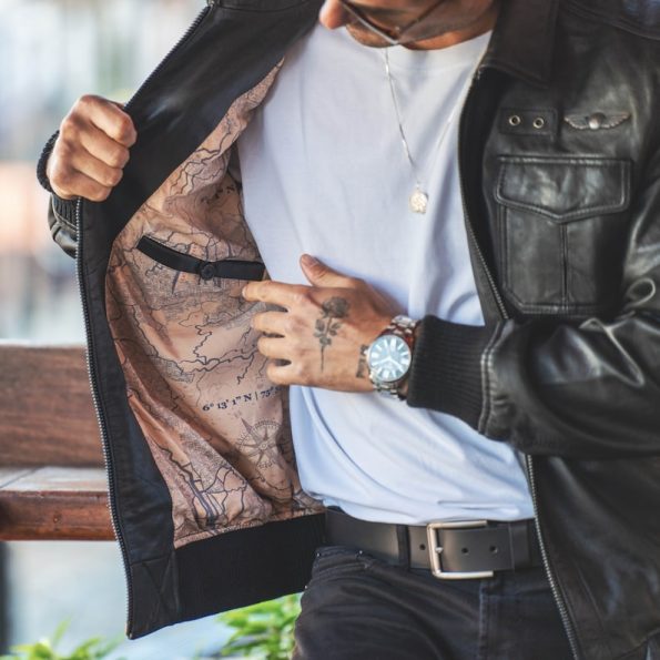 Classic pilot bomber coat with sheepskin lining in USA