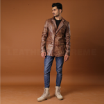 Men Wax Brown Leather Blazer Halloween By ASO