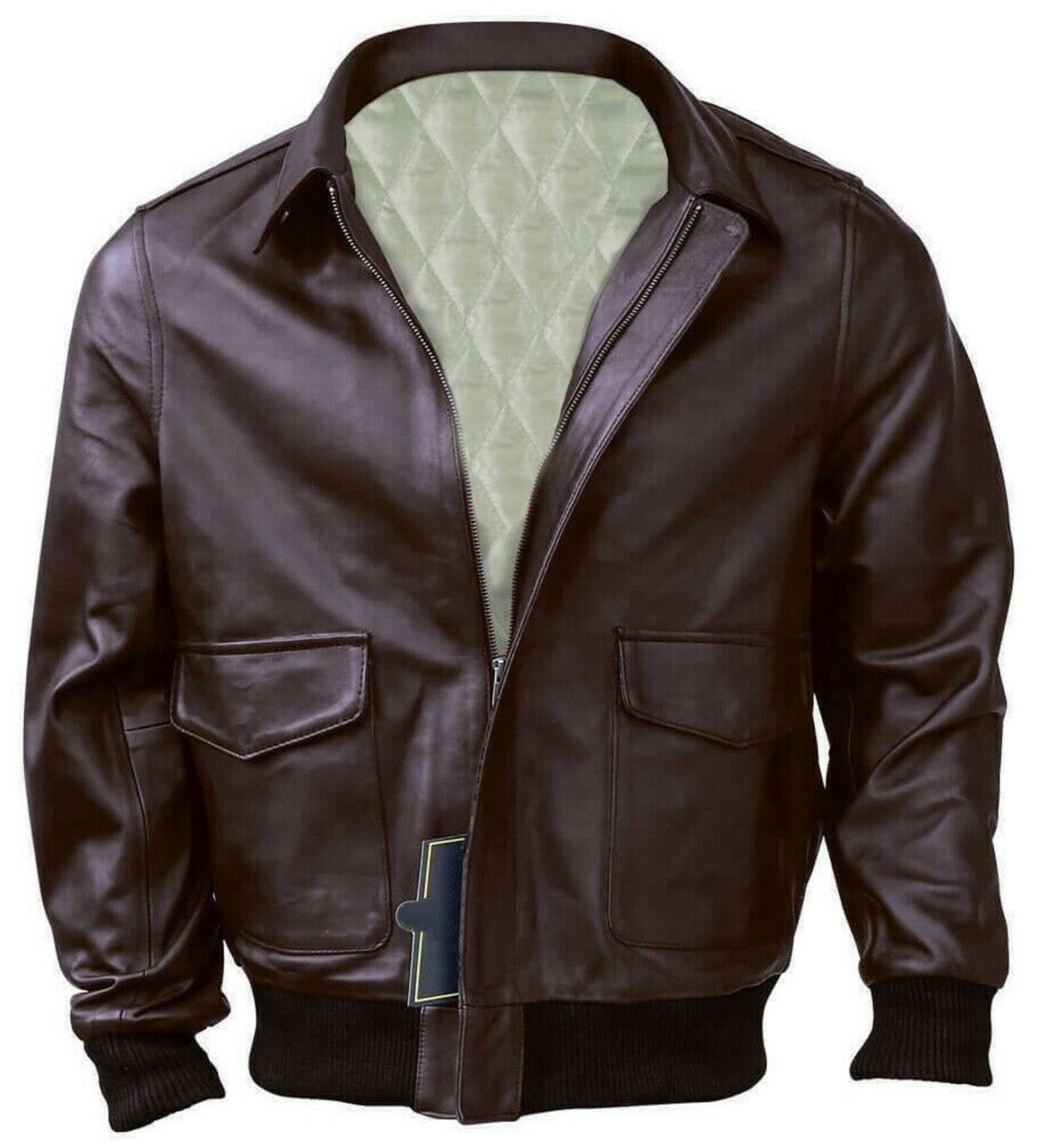 Men's A2 Leather Flight Bomber Brown Jacket with Classic Design in USA
