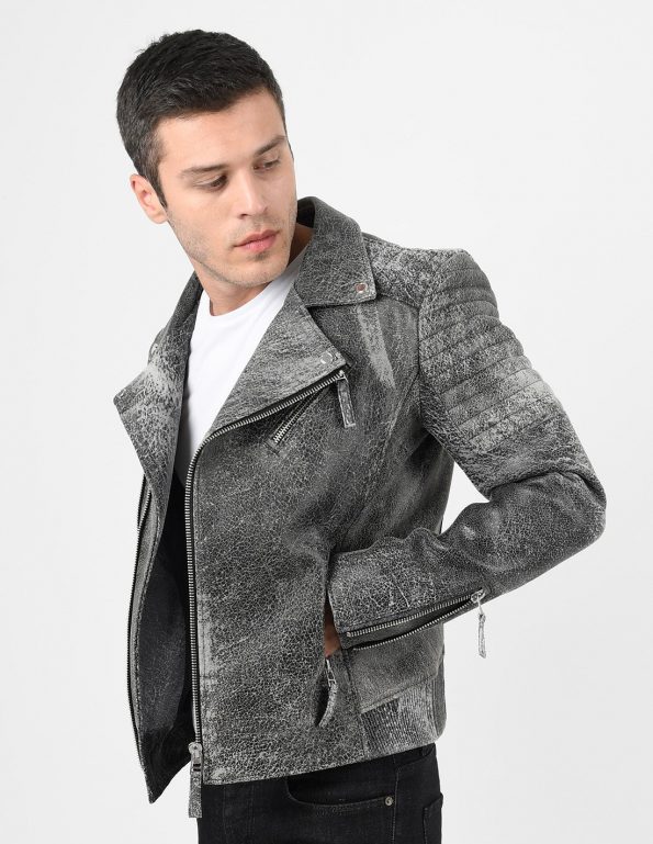 Men's Biker Crackle Leather Jacket