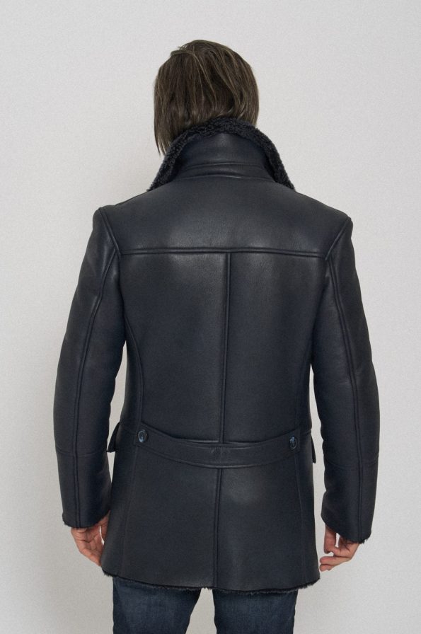 MEN's Black fur collar leather jacket