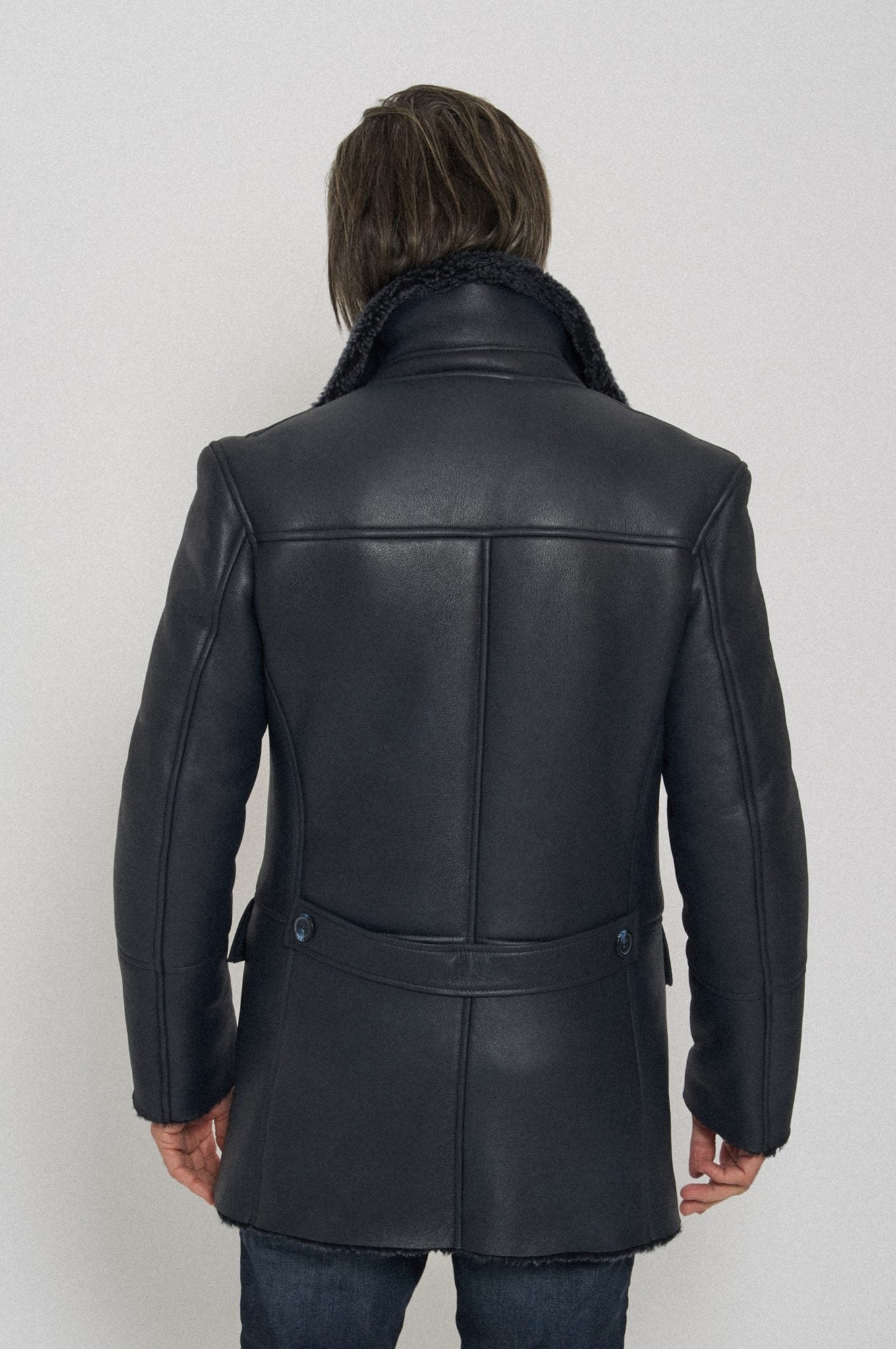 MEN's Black fur collar leather jacket