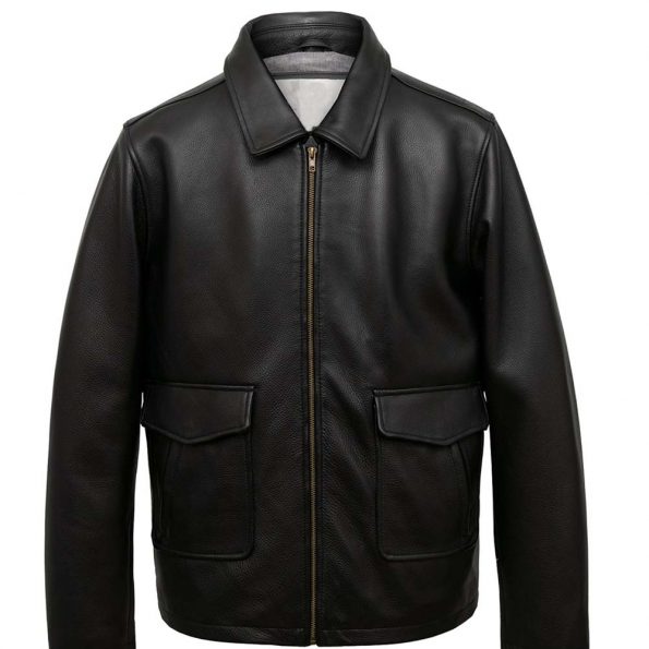 Men's Black Leather Jacket with Classic Design in USA