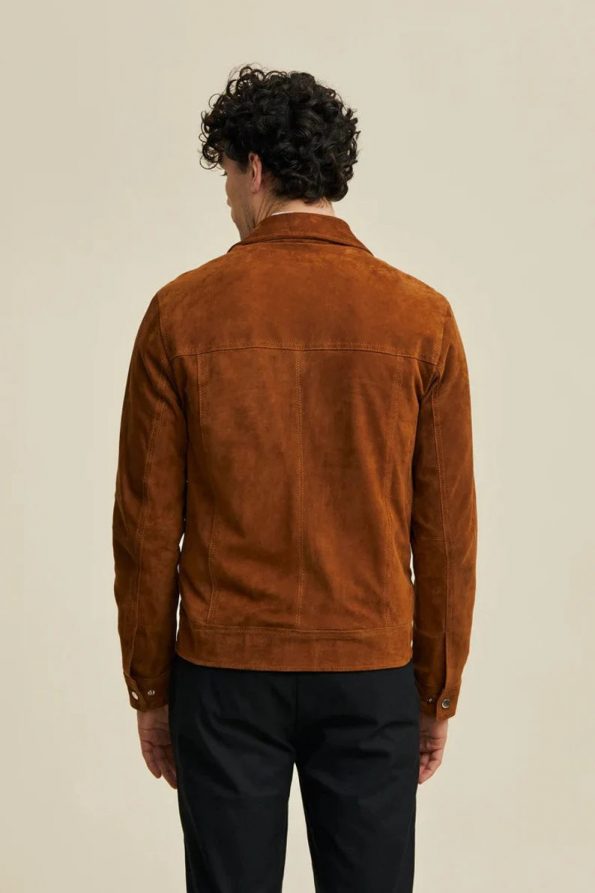 Stylish Men's Brown Genuine Suede Jacket with Smooth Texture in USA