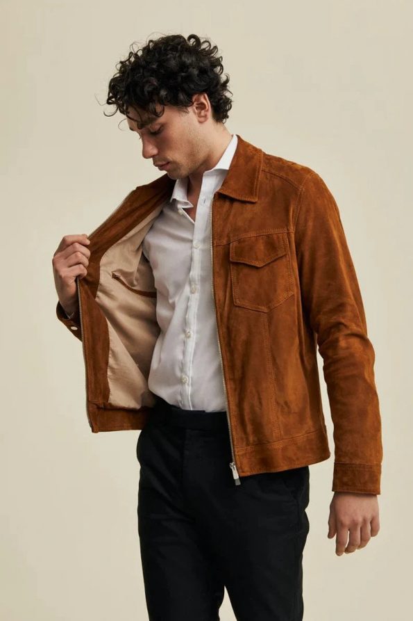 Men's Brown Suede Jacket with Comfortable and Lightweight Design in USA