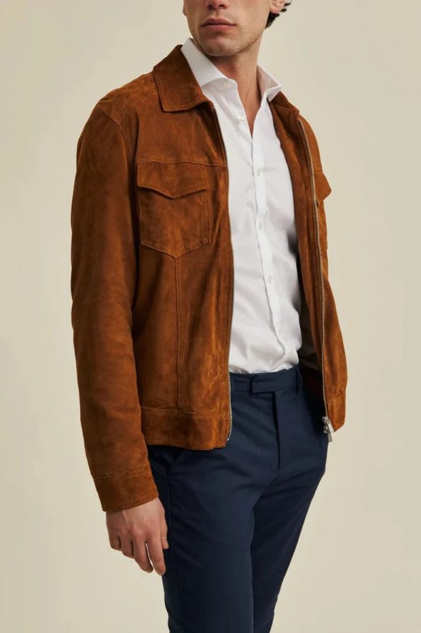 High-Quality Men's Brown Soft Suede Leather Jacket for Everyday Use in USA
