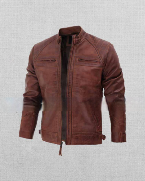Stylish Brown Leather Jacket for Men with Biker Style in American Style