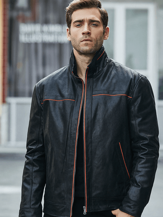 Men's Casual Vintage black leather jacket