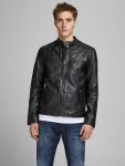 Plain black leather jacket for men