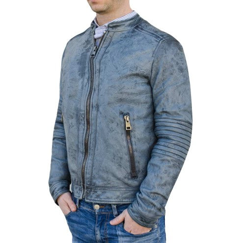 Blue Biker Jacket in Leather for men