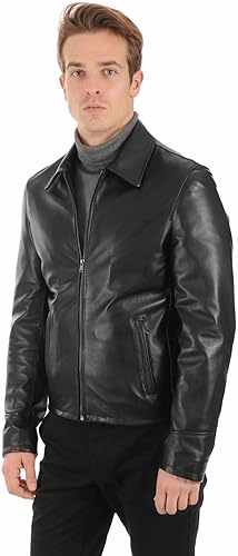 Black leather motorcycle jacket for men in USA