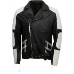 Men's Lambskin Black and White Leather Jacket with Modern Design in USA