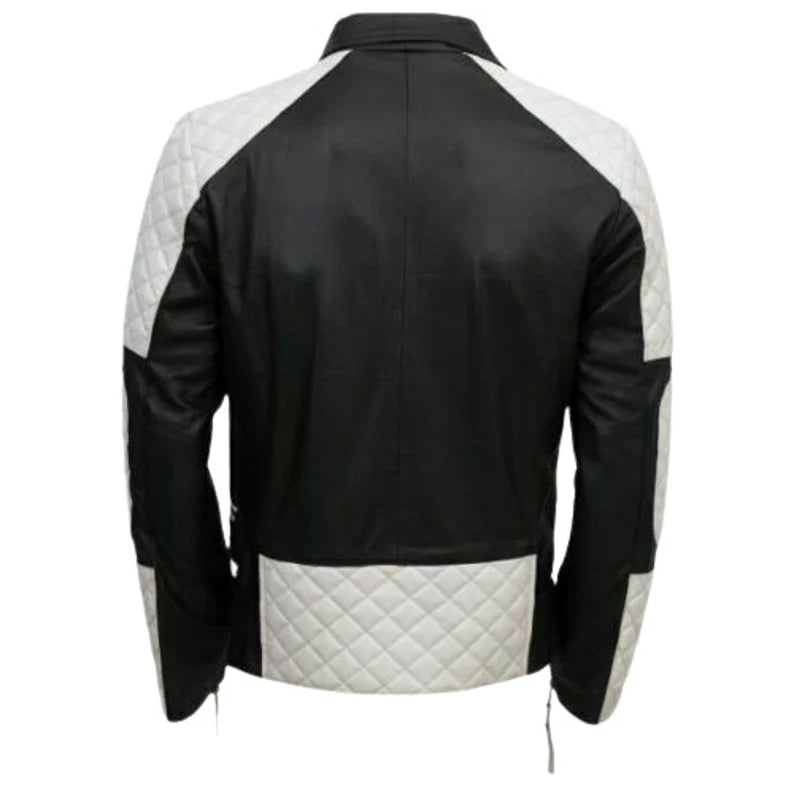 Stylish Men's Lambskin Leather Jacket in Black and White in American Style