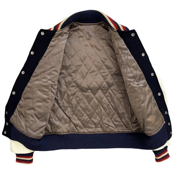 Unisex Navy and White Varsity Jacket with Bold Lettering in USA
