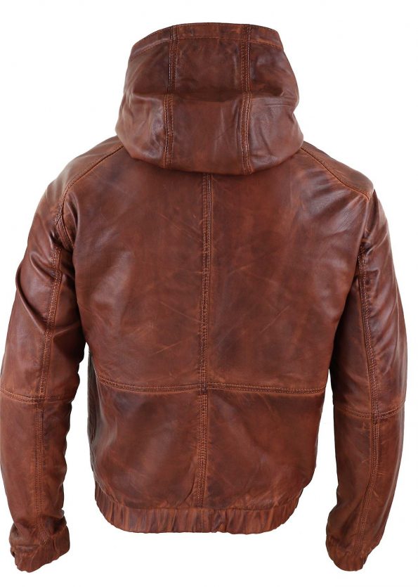 Hooded leather jacket men’s urban style