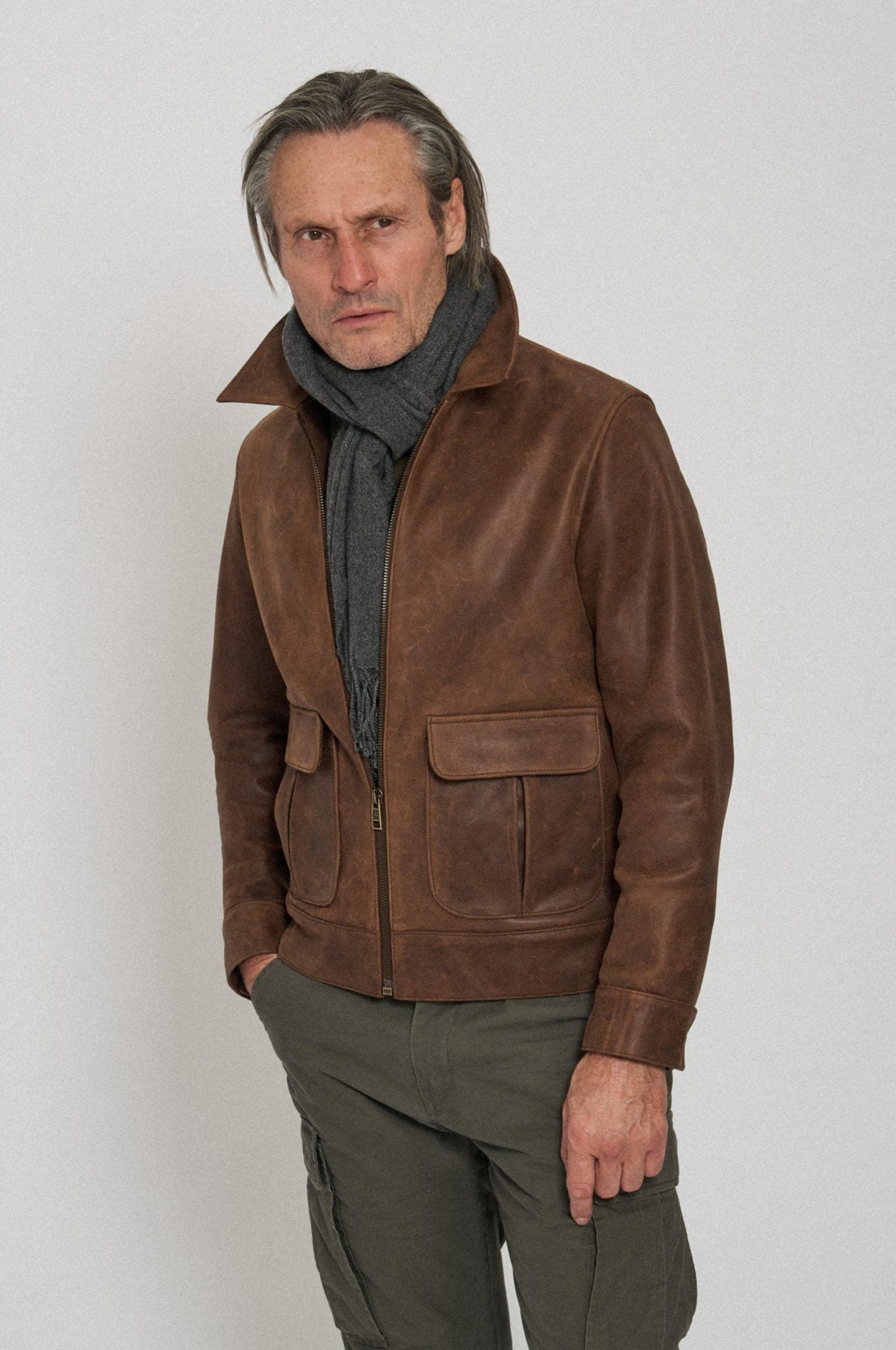 Brown camel leather jacket