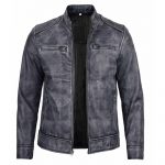 Men's Dodge black and white waxed racer leather jacket in USA