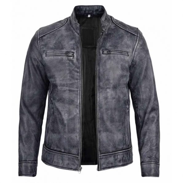 Men's Dodge black and white waxed racer leather jacket in USA