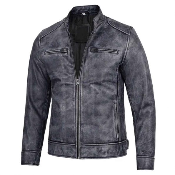 Stylish black and white waxed racer jacket for men in United State Market