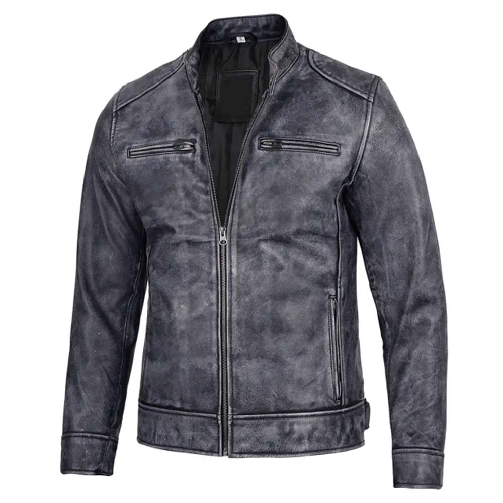 Stylish black and white waxed racer jacket for men in United State Market